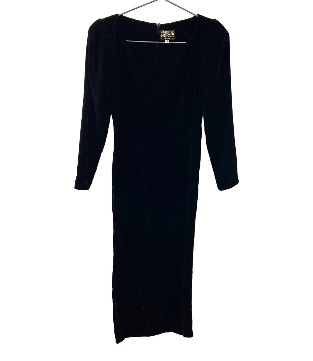 VINTAGE Kathryn Conover Purple Black Velvet Long Sleeve V-Neck Evening Dress 4